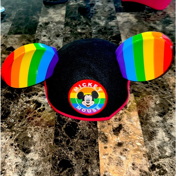 MICKEY MOUSE HAT WITH RAINBOW COLOR EARS ONE SIZE EUC - Picture 2 of 3